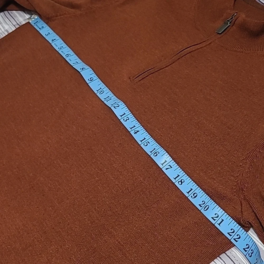 JoS A Bank Traveler Men's L Rust Merino wool Sweater Qtr zip Henley quiet luxury